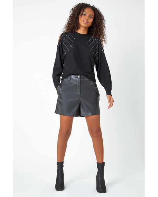 Roman Dusk Fashion Sparkle Cold Shoulder Jumper in Black Lyst UK