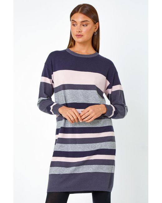 Roman Blue Stripe Print Knitted Jumper Dress