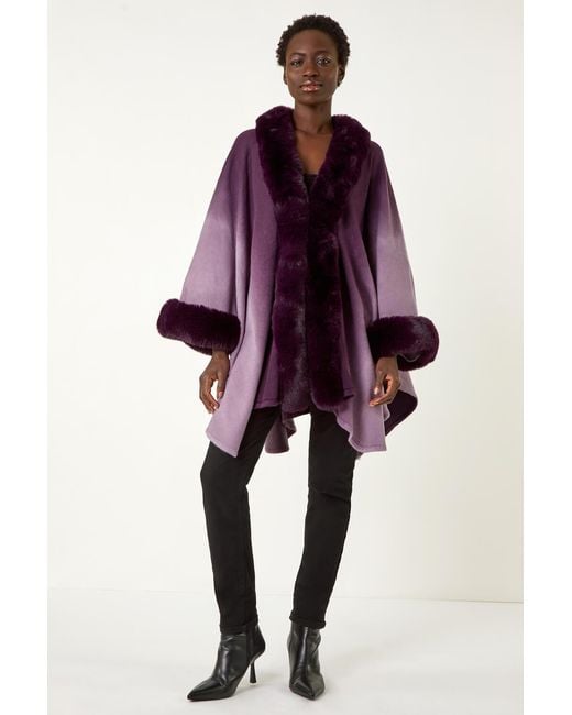 Roman Purple Dip Dye Faux Fur Trim Cape