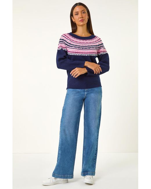 Roman Blue Pearl Embellished Printed Jumper