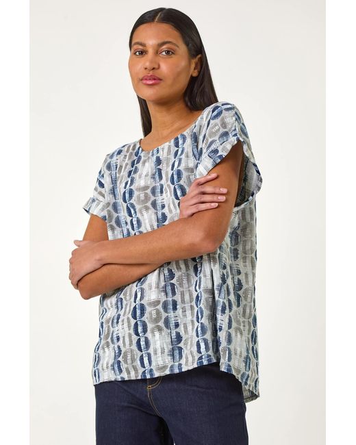 Roman Blue All Over Circle Print Top