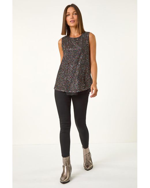 Roman Black Split Back Sequin Top