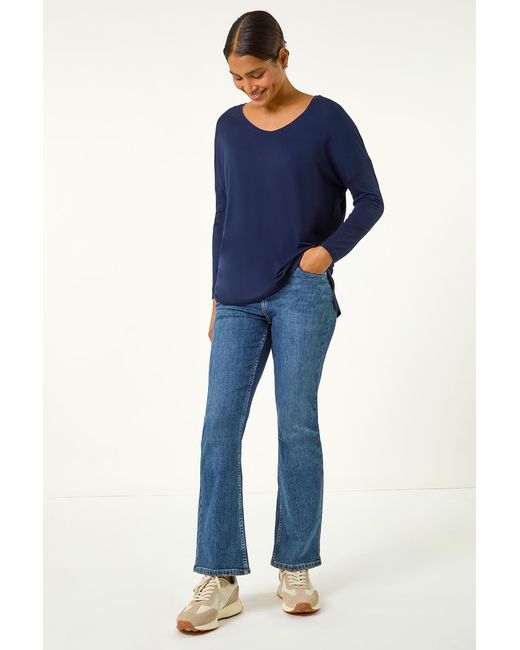 Roman Blue V-Neck Tunic Stretch Top