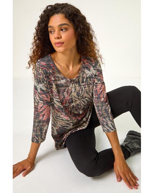 Roman Black Animal Print Stretch Tunic
