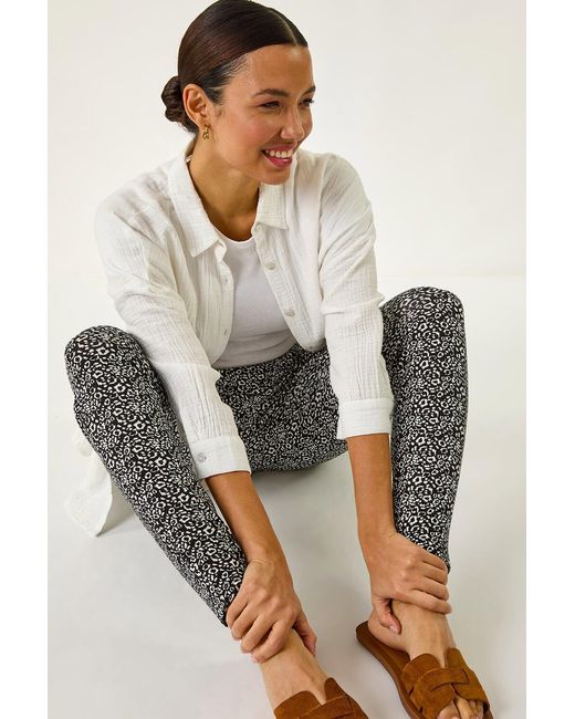 Roman Gray Animal Print Hareem Stretch Straight Trouser
