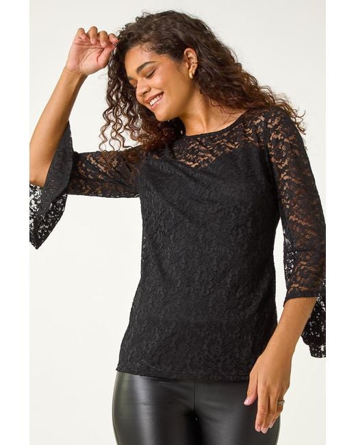 Roman Black Sweetheart Neck Lace Tunic Top