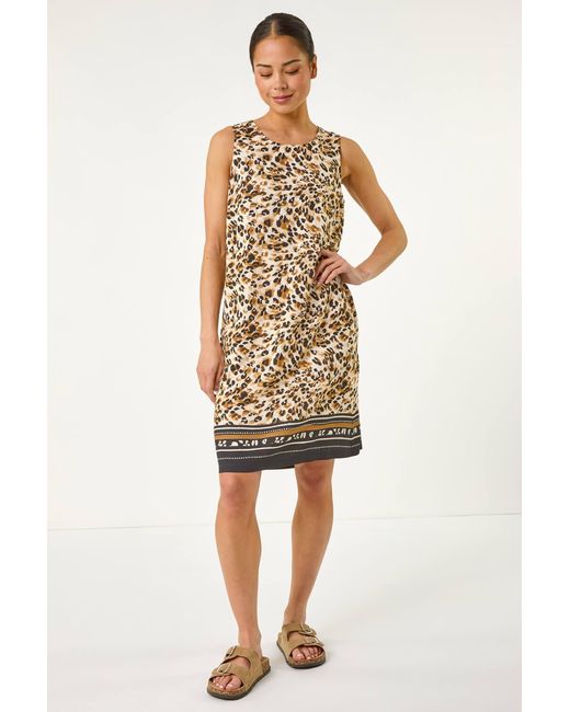 Roman Petite Multicolor Animal Border Print Shift Dress