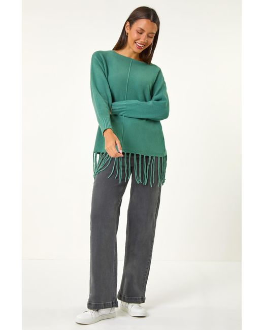 Roman Green Fringe Hem Knit Jumper