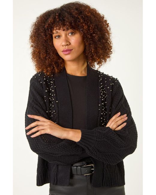 Roman Black Pearl Embellished Cardigan