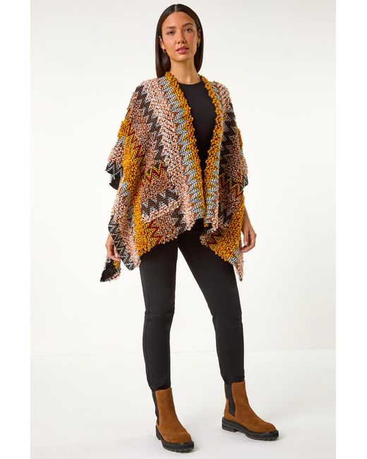 Roman Brown Boucle Patterned Cape