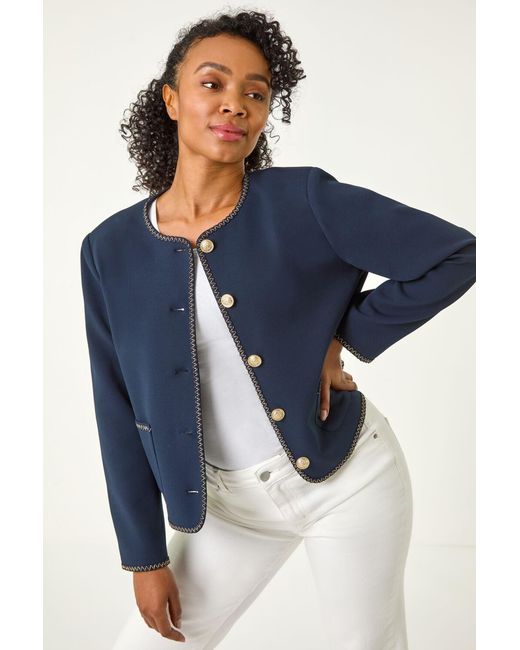 Roman Petite Blue Button & Pocket Jacket