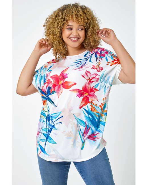 Roman Curve Blue Floral Print T-Shirt