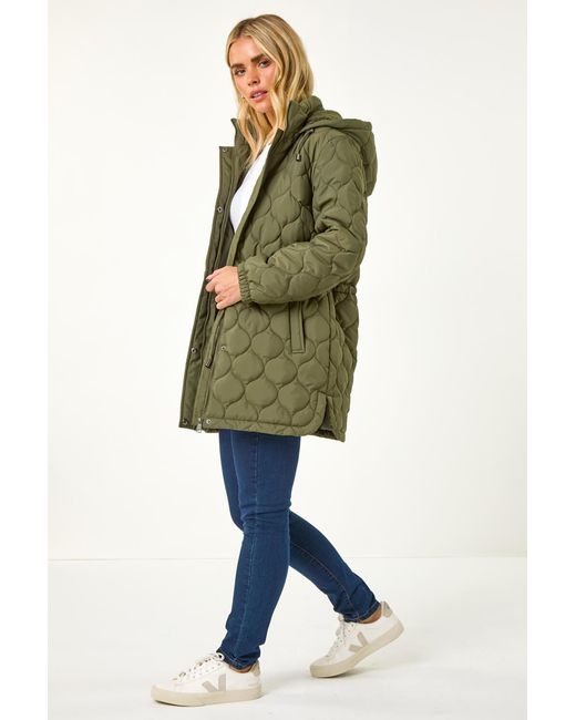 Roman Petite Green Wave Quilted Hooded Puffer Coat