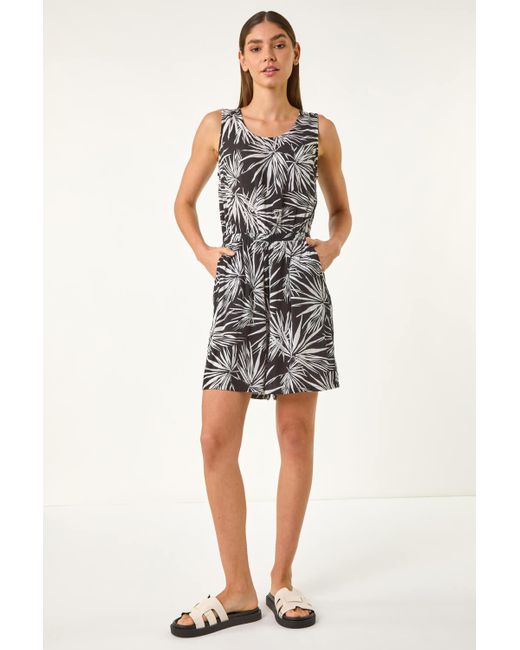 Roman Black Leaf Print Crinkle Playsuit