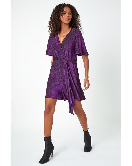 D.u.s.k Purple Sparkle Stretch Wrap Playsuit