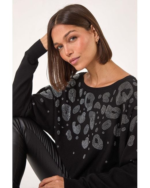 Roman Black Animal Print Hotfix Detail Jumper