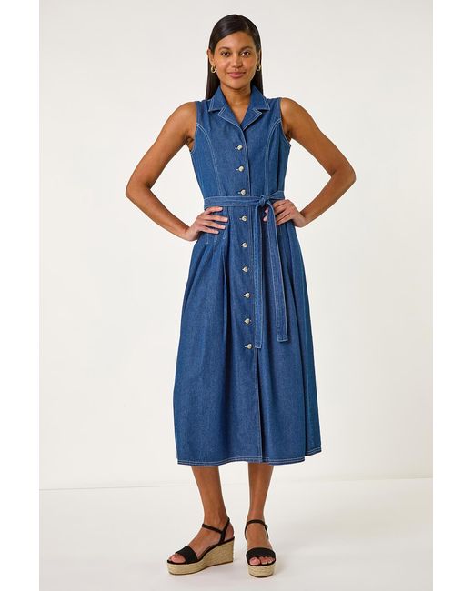 Roman Blue Button Through Midi Dress