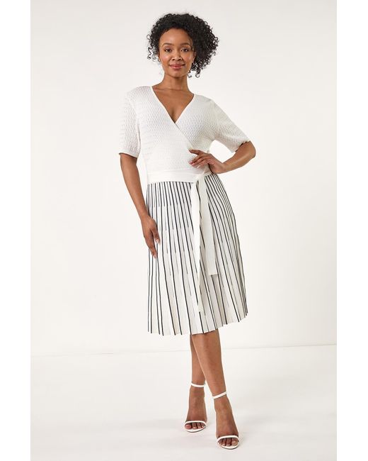 Roman Petite White Wrap Knitted Dress