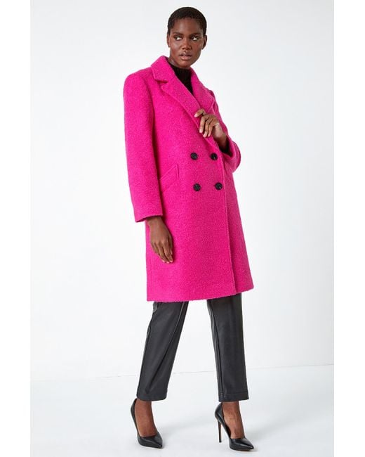 Roman Pink Relaxed Double Breasted Boucle Coat