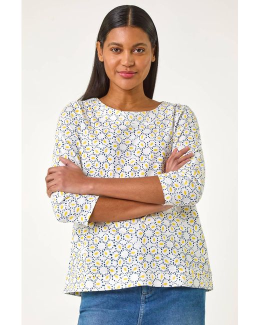 Roman Blue Abstract Print Jersey Top