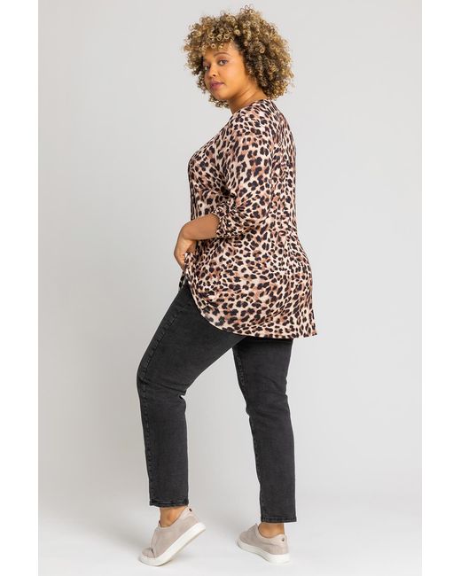 Roman Curve Multicolor Animal Print Pintuck Blouse