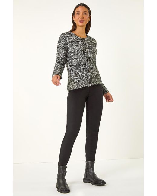 Roman Gray Fluffy Buttoned Knit Cardigan