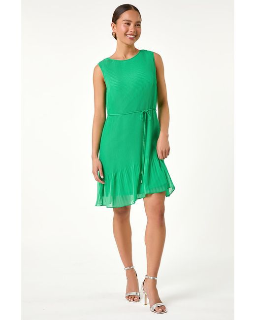 Roman Petite Green Tie Detail Pleated Dress