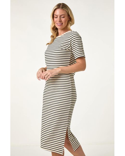 princess polly baby blue dress Knitted Ribbed Stripe Sleeveless Midi Dress main image 1