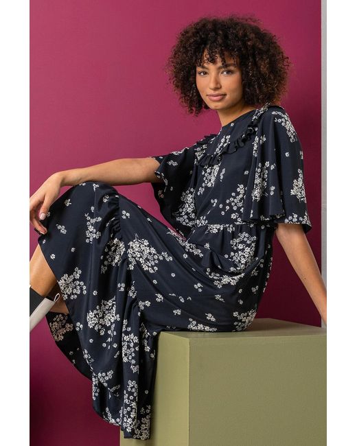 D.u.s.k Black Floral Print Yoke Maxi Dress