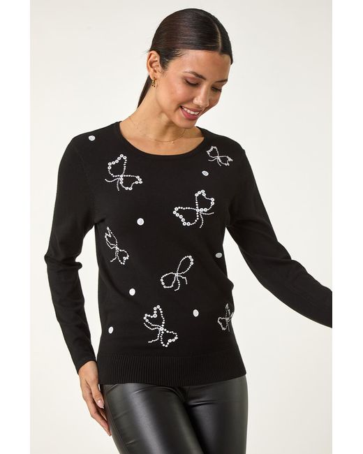 Roman Black Embroidered Bow Detail Knit Jumper