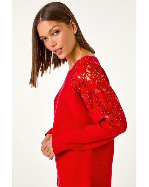 Roman Red Diamante Sleeve Knit Jumper