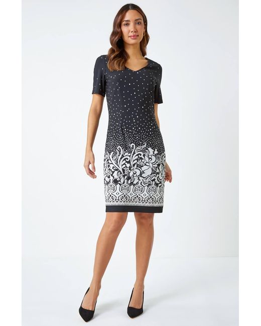 Roman Black Textured Border Print Shift Dress