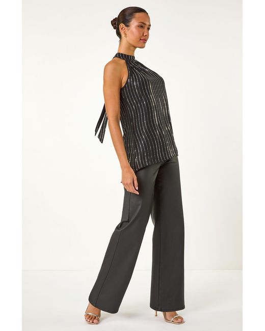 Roman Metallic Print Halterneck Top