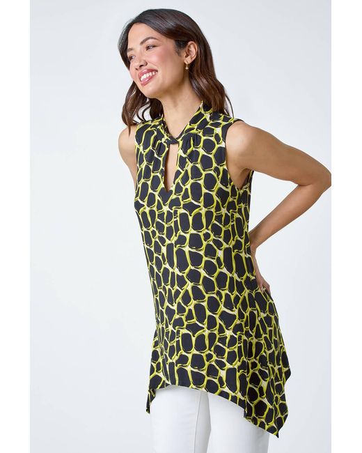 Roman White Spot Print Twist Neck Top