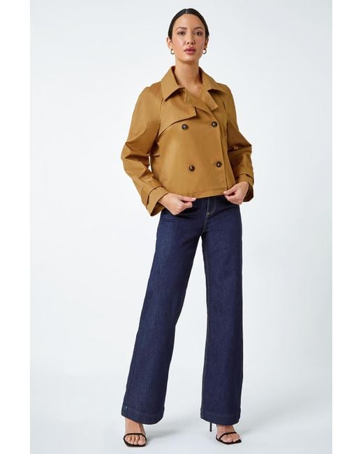 Roman Blue Cotton Blend Cropped Stretch Trench Coat