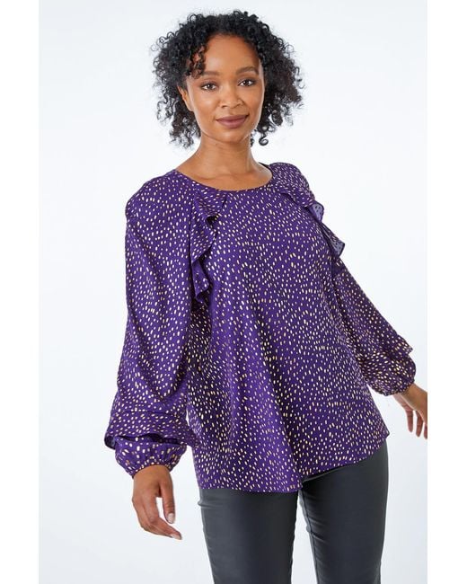 Roman Petite Purple Metallic Spot Frill Top