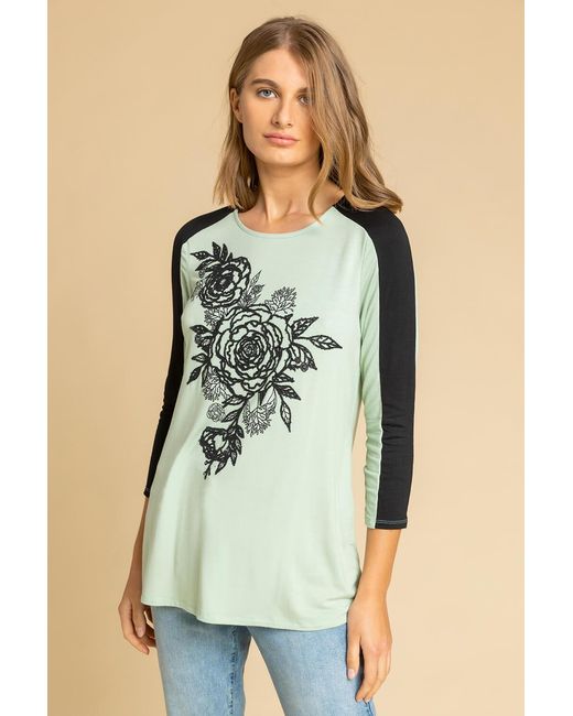 Roman Multicolor Floral Embellished Contrast Print Top