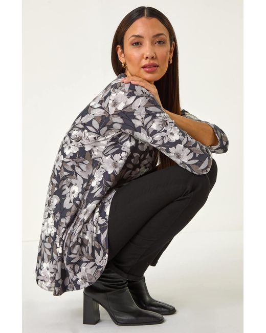 Roman Black Floral Print Swing Top