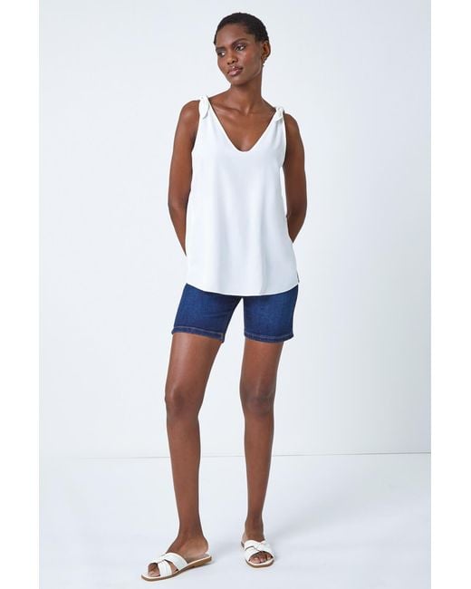 Roman White Tie Detail Strap Chiffon Cami Top