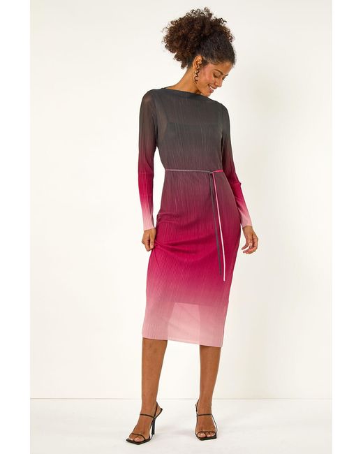 D.u.s.k Red Ombre Plisse Mesh Dress