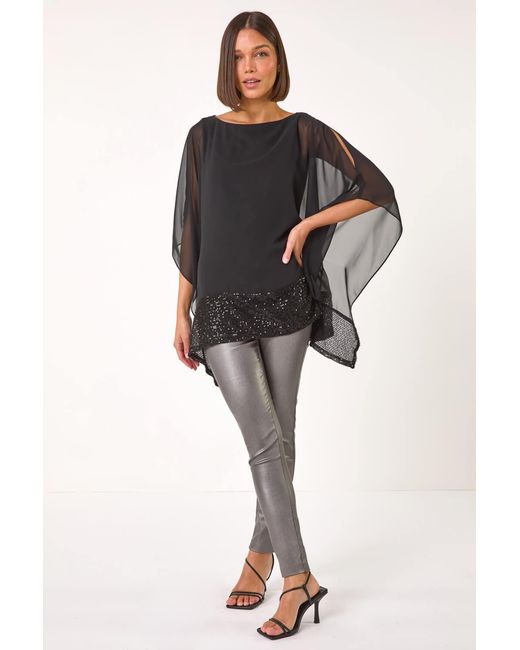 Roman Black Sequin Hem Contrast Tunic Top