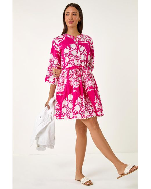 Roman Pink Floral Button Smock Dress