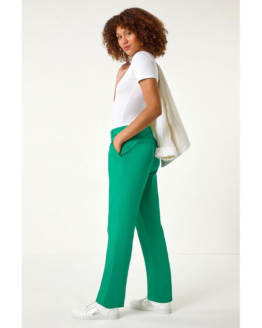 Roman Green Cotton Full Length Stretch Trouser