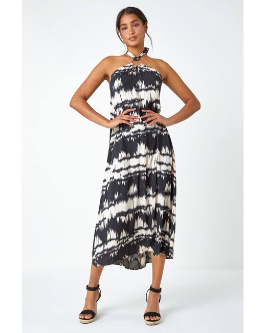 Roman White Ring Detail Halter Neck Dress