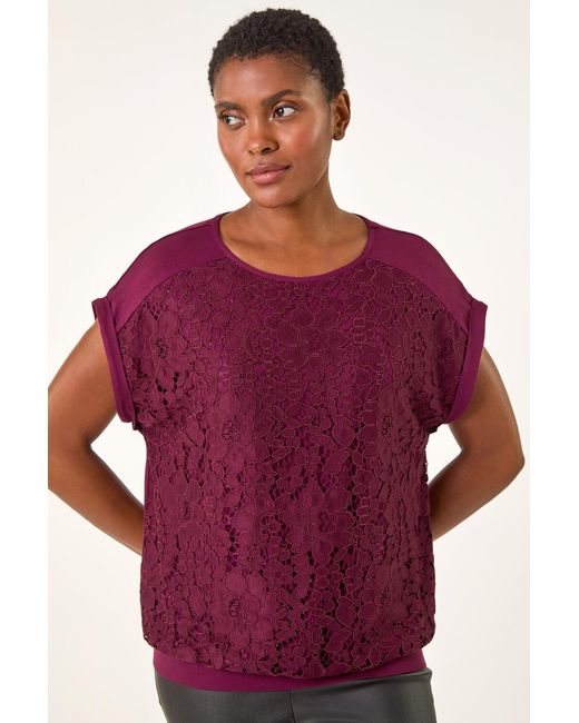 Roman Red Lace Front Stretch Jersey Top