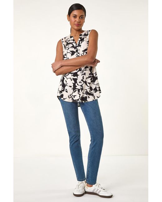 Roman Black Floral Print V-Neck Vest Top