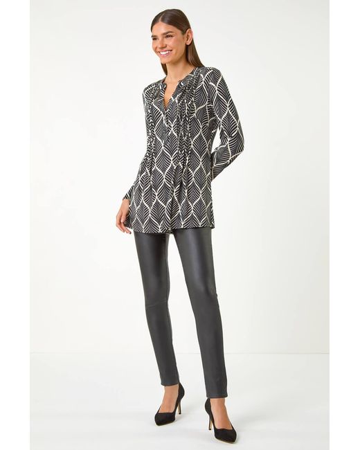 Roman Black Abstract Geometric Print Blouse