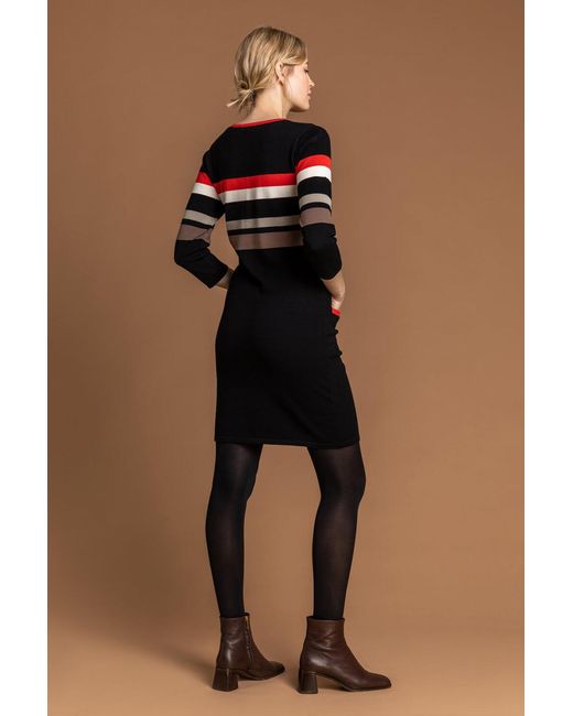 Roman Black Longline Contrast Stripe Print Jumper Dress