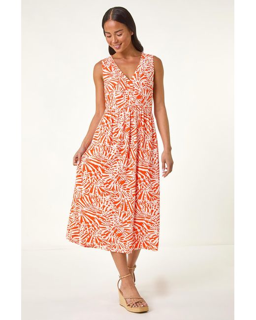 Roman Petite Red Linen Mix Midi Dress
