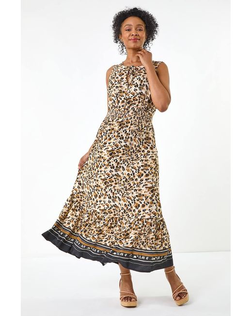 Roman Petite Metallic Animal Print Frill Hem Dress